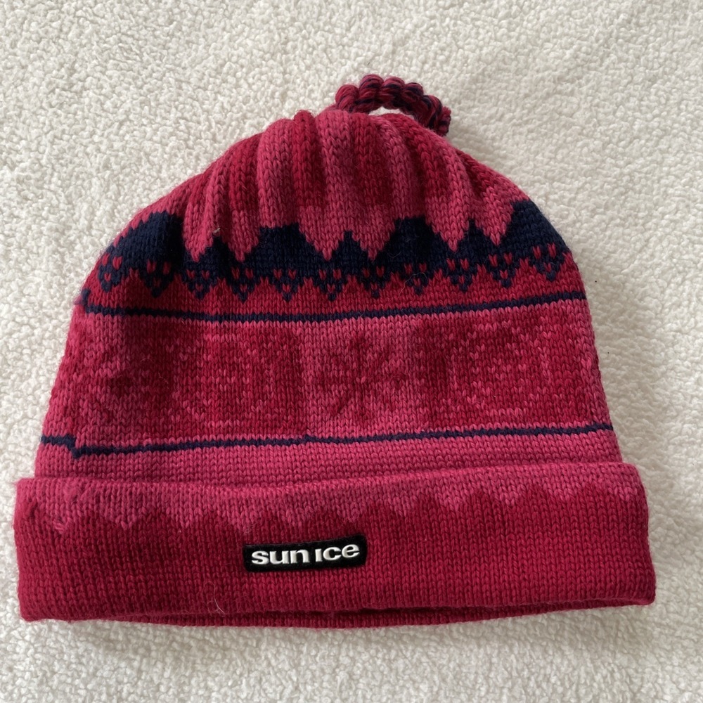 Vintage 90s Sunice Beanie Pink Fair Isle Nordic Snowflake Knit Tassel Hat Canada